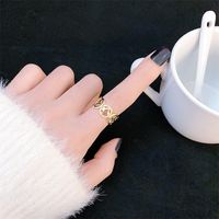 Fashion Heart Shape Flower Bow Knot Copper Inlay Artificial Pearls Zircon Open Ring 1 Piece sku image 49