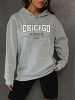 Femmes Sweat À Capuche Manche Longue Hoodies Et Pulls Molletonnés Impression Poche Décontractée Lettre sku image 2