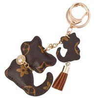 Fashion Plaid Cat Flower Pu Leather Unisex Bag Pendant Keychain 1 Piece main image 2