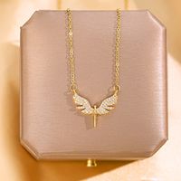 Wholesale Fashion Shell Elk 304 Stainless Steel Copper Plating 18K Gold Plated White-Plated K Artificial Pearls Zircon Pendant Necklace sku image 120
