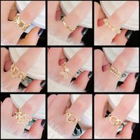 Fashion Heart Shape Flower Bow Knot Copper Inlay Artificial Pearls Zircon Open Ring 1 Piece main image 1