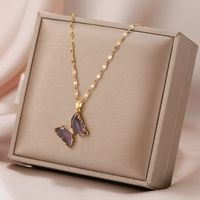 Wholesale Fashion Shell Elk 304 Stainless Steel Copper Plating 18K Gold Plated White-Plated K Artificial Pearls Zircon Pendant Necklace sku image 45