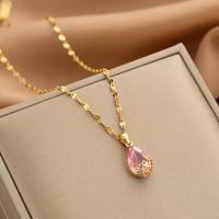 Wholesale Fashion Shell Elk 304 Stainless Steel Copper Plating 18K Gold Plated White-Plated K Artificial Pearls Zircon Pendant Necklace sku image 55