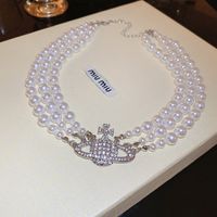 Luxurious Planet Alloy Beaded Artificial Pearls Rhinestones Women's Necklace 1 Piece main image 4