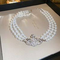 Luxurious Planet Alloy Beaded Artificial Pearls Rhinestones Women's Necklace 1 Piece main image 2