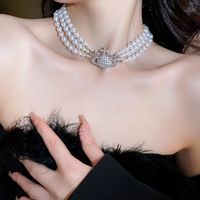 Luxurious Planet Alloy Beaded Artificial Pearls Rhinestones Women's Necklace 1 Piece main image 3