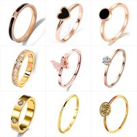 Simple Style Round Heart Shape Butterfly Titanium Steel Plating Inlay Zircon Rings 1 Piece main image 1