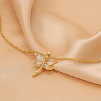 Wholesale Fashion Shell Elk 304 Stainless Steel Copper Plating 18K Gold Plated White-Plated K Artificial Pearls Zircon Pendant Necklace sku image 96