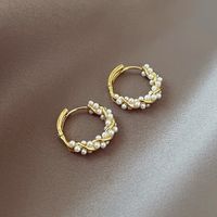 1 Pair Fashion Circle Copper Inlay Pearl Earrings sku image 1