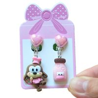 Cute Animal Rainbow Heart Shape Plastic Stoving Varnish Kid's Ear Clips 1 Pair sku image 20