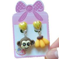 Cute Animal Rainbow Heart Shape Plastic Stoving Varnish Kid's Ear Clips 1 Pair sku image 29