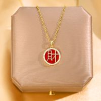 Wholesale Fashion Shell Elk 304 Stainless Steel Copper Plating 18K Gold Plated White-Plated K Artificial Pearls Zircon Pendant Necklace sku image 107