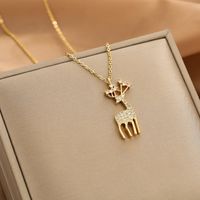 Wholesale Fashion Shell Elk 304 Stainless Steel Copper Plating 18K Gold Plated White-Plated K Artificial Pearls Zircon Pendant Necklace sku image 62