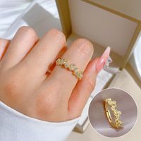 Simple Style Classic Style Leaf Brass Zircon Open Ring In Bulk main image 1