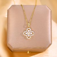 Wholesale Fashion Shell Elk 304 Stainless Steel Copper Plating 18K Gold Plated White-Plated K Artificial Pearls Zircon Pendant Necklace sku image 137