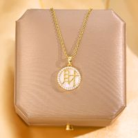 Wholesale Fashion Shell Elk 304 Stainless Steel Copper Plating 18K Gold Plated White-Plated K Artificial Pearls Zircon Pendant Necklace sku image 108