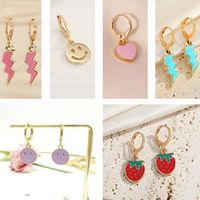 1 Pair Simple Style Smiley Face Butterfly Lightning Metal Enamel Hollow Out Women's Drop Earrings main image 2
