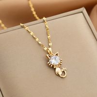 Wholesale Fashion Shell Elk 304 Stainless Steel Copper Plating 18K Gold Plated White-Plated K Artificial Pearls Zircon Pendant Necklace sku image 40