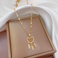 Simple Style Dreamcatcher Feather Titanium Steel Copper Plating Inlay Zircon Pendant Necklace sku image 1