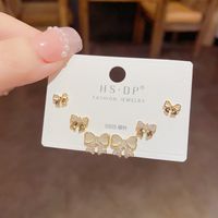 Fashion Geometric Copper Plating Artificial Pearls Zircon Earrings 3 Pairs sku image 3