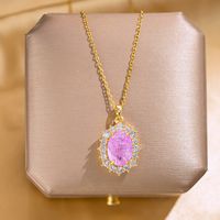 Wholesale Fashion Shell Elk 304 Stainless Steel Copper Plating 18K Gold Plated White-Plated K Artificial Pearls Zircon Pendant Necklace sku image 145