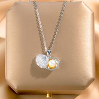 Ig Style Sweet Four Leaf Clover Butterfly Shell Titanium Steel Plating Inlay Opal Shell Zircon Pendant Necklace sku image 49
