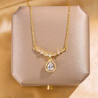 Wholesale Fashion Shell Elk 304 Stainless Steel Copper Plating 18K Gold Plated White-Plated K Artificial Pearls Zircon Pendant Necklace sku image 123