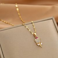 Wholesale Fashion Shell Elk 304 Stainless Steel Copper Plating 18K Gold Plated White-Plated K Artificial Pearls Zircon Pendant Necklace sku image 53
