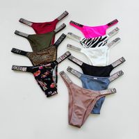 Solid Color Seamless Invisible Rhinestone Low Waist Thong Panties main image 5