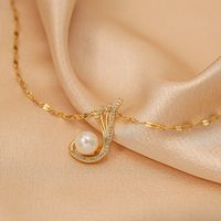 Wholesale Fashion Shell Elk 304 Stainless Steel Copper Plating 18K Gold Plated White-Plated K Artificial Pearls Zircon Pendant Necklace sku image 56