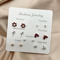 Fashion Star Heart Shape Flower Alloy Inlay Rhinestones Women's Ear Studs 1 Set sku image 52