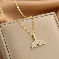 Wholesale Fashion Shell Elk 304 Stainless Steel Copper Plating 18K Gold Plated White-Plated K Artificial Pearls Zircon Pendant Necklace sku image 93
