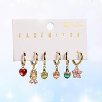 1 Set Yakemiyou Cute Sweet Cartoon Elf Flower Asymmetrical Chain Copper Zircon 14k Gold Plated Drop Earrings sku image 2