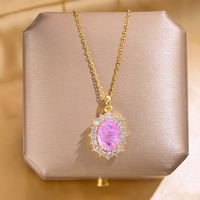 Wholesale Fashion Shell Elk 304 Stainless Steel Copper Plating 18K Gold Plated White-Plated K Artificial Pearls Zircon Pendant Necklace sku image 140