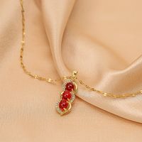Wholesale Fashion Shell Elk 304 Stainless Steel Copper Plating 18K Gold Plated White-Plated K Artificial Pearls Zircon Pendant Necklace sku image 51