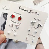 Fashion Star Heart Shape Flower Alloy Inlay Rhinestones Women's Ear Studs 1 Set sku image 11