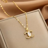 Wholesale Fashion Shell Elk 304 Stainless Steel Copper Plating 18K Gold Plated White-Plated K Artificial Pearls Zircon Pendant Necklace sku image 71