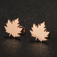 1 Pair Simple Style Commute Maple Leaf Plating Stainless Steel Ear Studs main image 1