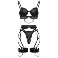 Solid Color Strapped Sexy Back Beauty Gather Chain Bra&panty Set main image 4