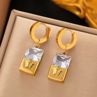 304 Stainless Steel 18K Gold Plated Vintage Style Simple Style Plating Inlay Human Square Butterfly Artificial Rhinestones Earrings Necklace main image 5