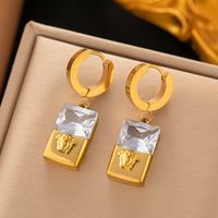 304 Stainless Steel 18K Gold Plated Vintage Style Simple Style Plating Inlay Human Square Butterfly Artificial Rhinestones Earrings Necklace sku image 2