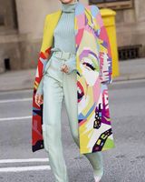Women's Fashion Color Block Printing Placket Coat Woolen Coat main image 2