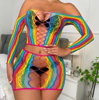 Rainbow Stripe Sexy Hollow Out Backless Sexy Lingerie sku image 1