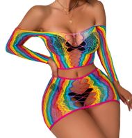 Rainbow Stripe Sexy Hollow Out Backless Sexy Lingerie main image 3