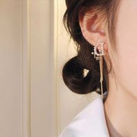 1 Pair Lady Geometric Star Bow Knot Tassel Inlay Alloy Artificial Rhinestones Artificial Pearls Drop Earrings sku image 16