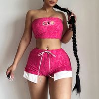 Women's Sexy Streetwear Letter Knit Shorts Sets sku image 10