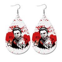 1 Pair Gothic Water Droplets Printing Leather Earrings main image 3