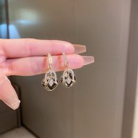 1 Pair Fashion Heart Shape Flower Bow Knot Inlay Alloy Artificial Diamond Drop Earrings sku image 9