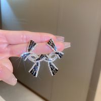 1 Pair Fashion Heart Shape Flower Bow Knot Inlay Alloy Artificial Diamond Drop Earrings sku image 3