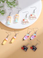 5 Pairs Cartoon Style Pencil Plating Resin Silver Plated Drop Earrings main image 3